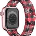 Christmas Apple Watch Bands for Women Men 38mm 40mm 41mm 42mm 44mm 45mm 46mm 49mm, Stainless Steel Magnetic Milanese Loop Christmas Apple Watch Band for iWatch Ultra Series 11 10 SE 9 8 7 6 5 (Christmas Checkered Snowflakes (Red & Black))