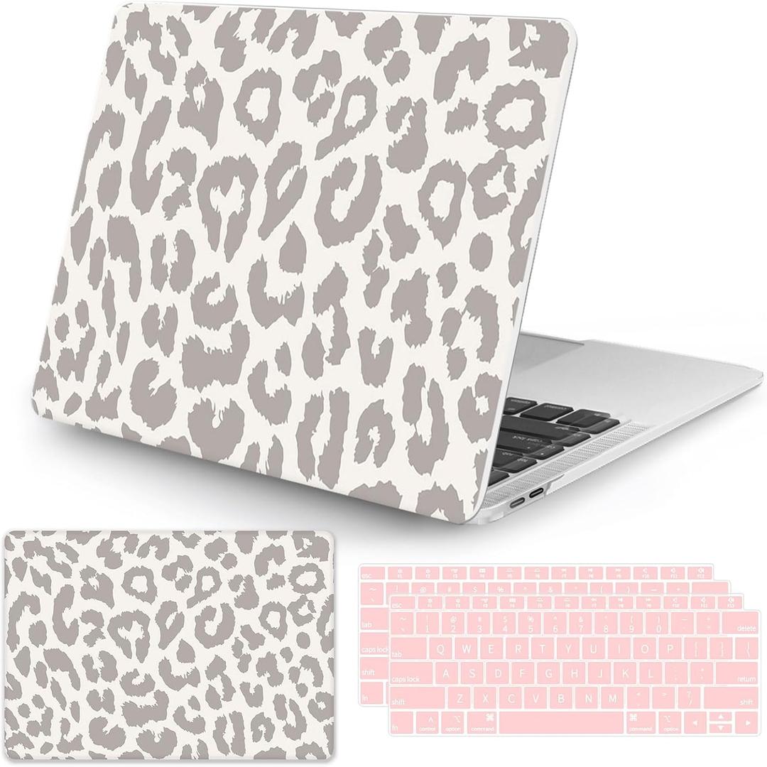Seorsok Compatible with MacBook Air 13 Inch Model A1932 A2179 M1 A2337 Touch ID Release 2020 2019 2018 Plastic Hard Shell Case Protective Cover with 2 Pieces Pink Keyboard Cover Leopard Print