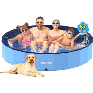 VISTOP Jumbo Foldable Dog Pool, Hard Plastic Shell Portable Swimming Pool for Dogs Cats and Kids Pet Puppy Bathing Tub Collapsible Kiddie Pool (87inch.D x 15.7inch.H, Blue)