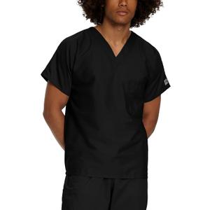 Landau Scrub Zone Unisex Relaxed Fit 1-Pocket V-Neck Scrub Top 71221 (Small, Black)