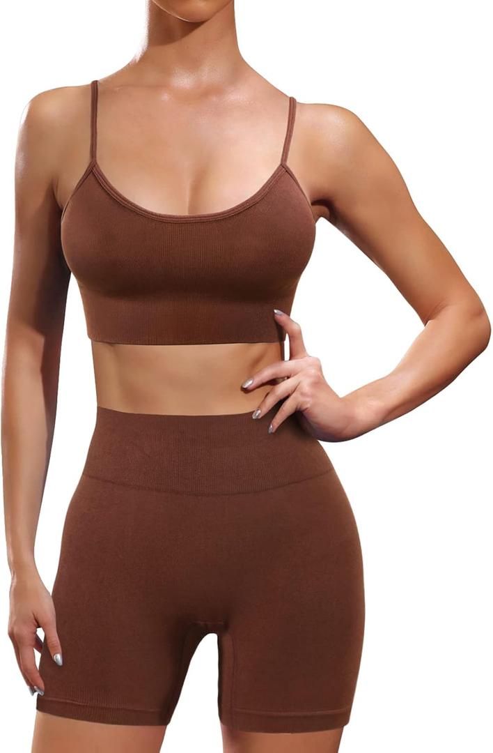 Workout Sets for Women 2 Piece Outfits Gym Shorts Women High Waisted with Adjustable Padded Sports Bra Gym Sets (Small)