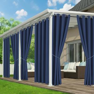 Patio Curtains Outdoor Waterproof - 6 Panels Privacy Weatherproof Outside Curtains with Grommets for Pergola, Gazebo, Porch, Cabana, Balcony, 54 x 95 Inch, Navy