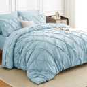 HIMEET Pintuck Bed in a Bag, 7 Pieces Full Size Comforter Set Light Blue, Pinch Pleat Bed in a Bag, Soft All Season Bedding Sets with Comforter, Flat Sheet, Fitted Sheet and Pillowcases & Shams