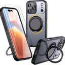 for iPhone 17 Pro Case, with 2 Tempered Glass Film, 360 Spin Magnetic Stand, Compatible with Magsafe, Military-Grade Drop Protection Case, Black