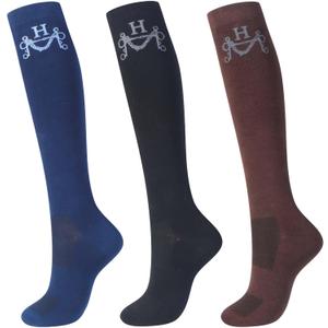 Harrison Howard 3 Pairs Premium Quality Equestrian Riding Socks for Horse Riding &Tall Boot Knee High Socks for Women (One Size, Simple Black/Coffee/Blue)