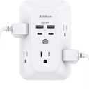 Addtam - Extensor de salida de proteccin contra sobretensiones, divisor de 5 salidas con 4 cargadores de pared USB (2 puertos USB-C), regleta de alimentacin de mltiples enchufes para el hogar,