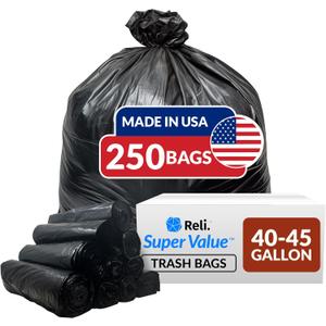 Reli. 40 to 45 Gallon Trash Bags Heavy Duty | 250 Trash Bags | Super Sizeable, Black, Garbage for Serious Cleanup