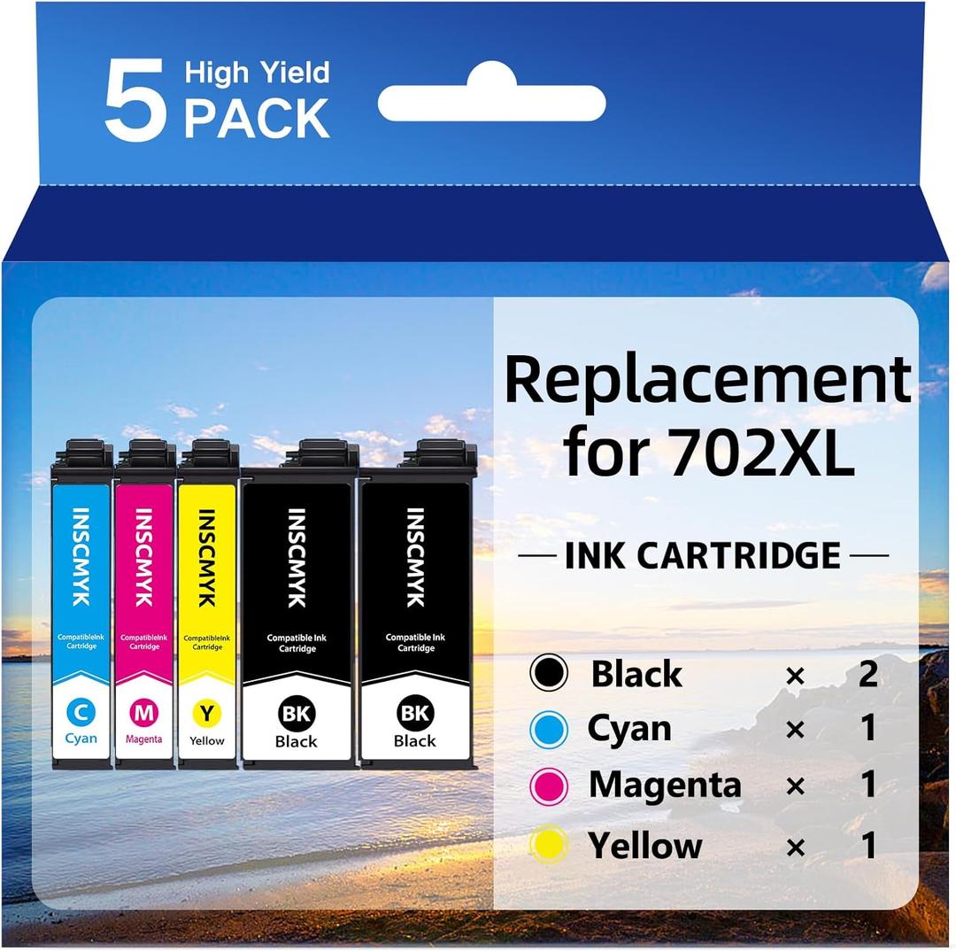Replacement for 702XL Ink Cartridges Combo Pack Remanufactured for T702XL for Epson Workforce Pro WF-3733 WF-3720 WF-3730 (2 Black, 1 Cyan, 1 Magenta, 1 Yellow)