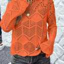 Allimy Womens Long Sleeve Hollow Out Crochet Crewneck Knitted Top Blouses Cover Up (Orange, XXL)