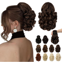 Ponytail Extension, 9" Short Claw Clip Ponytail Extension Curly Wavy Jaw Clip on Pony Tails Hair Extension Synthetic Hairpiece for Women,Medium Brown Mix