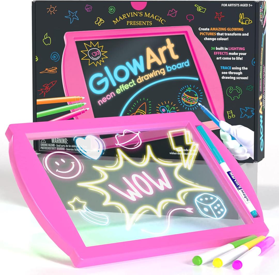 Marvin's Magic - Glow Art - LED Doodle Board for Children - Light Up Drawing Pad, with Glow in The Dark Colouring Pens - Battery Powered Magic Drawing Tablet - Light Up Tracing Pad Suitable for 5+
