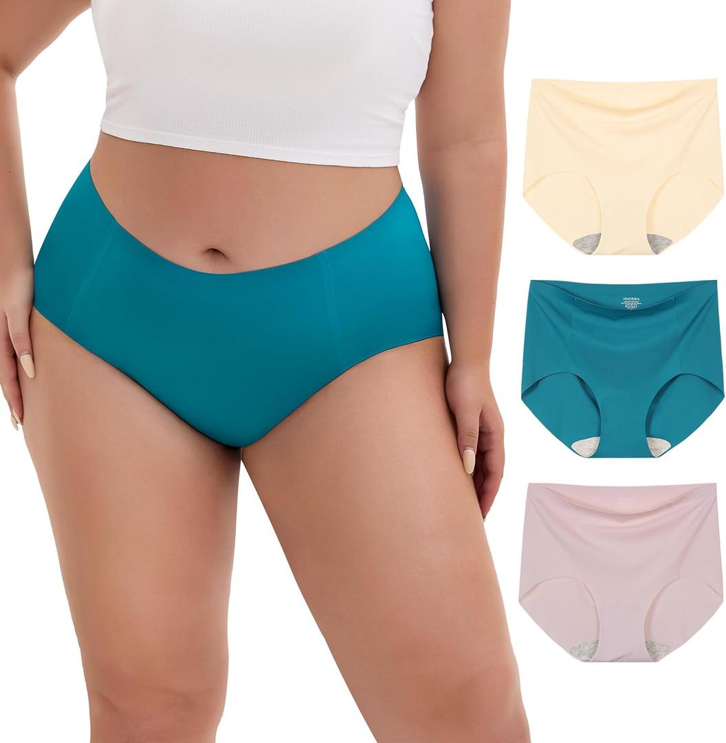 INNERSY Women's Plus Size Seamless Underwear High Waisted No Show Panties Invisible Briefs 3-Pack (4X-Large Plus, Lilac/Nude/Turquoise)