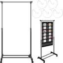 Fuyoooo Adjustable Pocket Chart Stand Stainless Steel Expandable Chart Stand with Casters Rolling Anchor Holder with 5 Rings for Classroom Home Educational Tools, Adjustable to 63 Inch(Black)