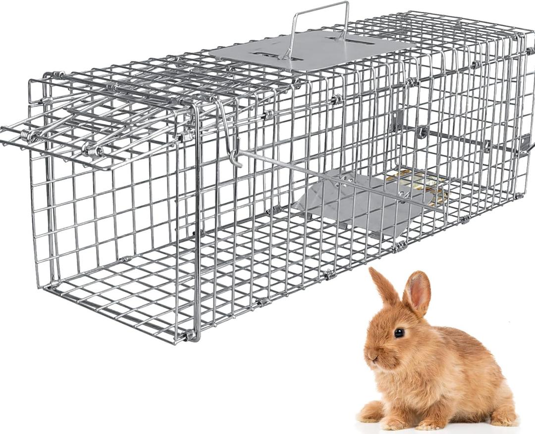 24 Humane Live Animal Trap Cage, Heavy Duty Folding Catch and Release Rodent Trap for Squirrels, Rabbits, Stray Cats, Skunks, Moles, Gophers, Groundhogs  Galvanized Rustproof Steel (23.3in*7.24in*7.72in)