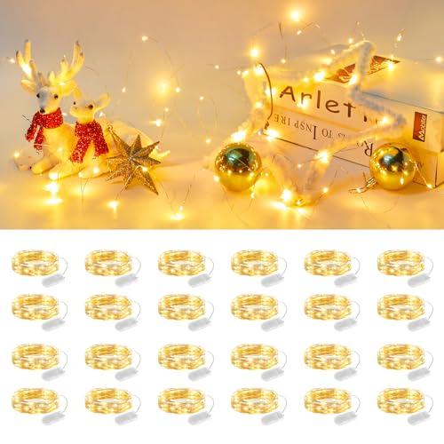 Brightown 24 Pack Fairy Lights Battery Operated String Lights - 7 ft 20 LED Mini String Lights Waterproof Silver Wire Firefly Lights for Vases Mason Jars DIY Crafts Plants Table Centerpieces Wedding