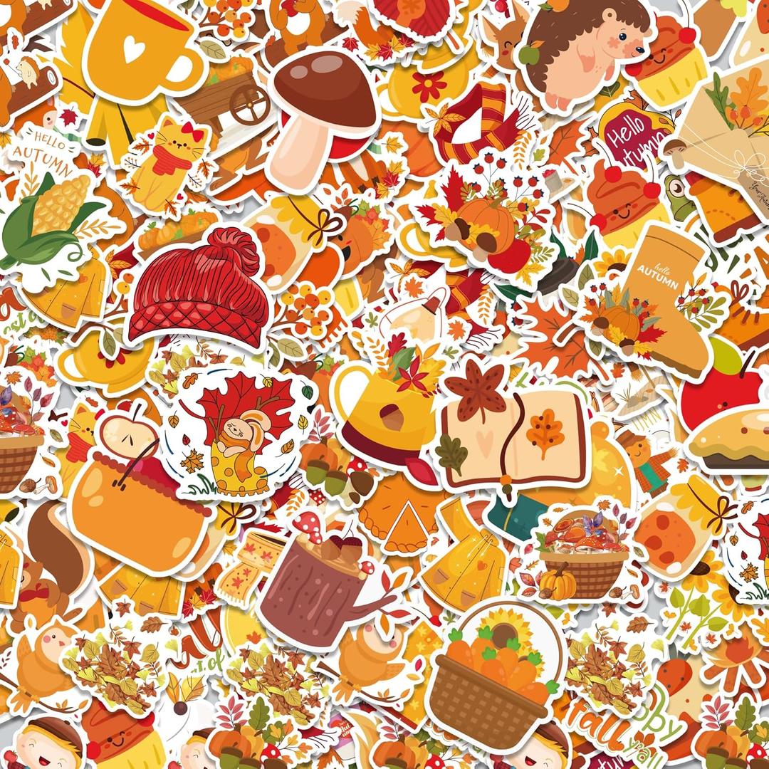 10 x Fall Stickers - 100 PCS Thanksgiving Stickers | Autumn Pumpkin Maple Leaf Games Toys Gifts Fall Crafts Bulk Activities Party Favors Supplies for Friendsgiving Classroom Home