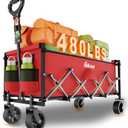 Extra Long Collapsible Wagon Cart, 480LBS Heavy Duty Utility Wagons with All-Terrain Wheels, Foldable Grocery Carts for Gardening, Shopping, Beach, Camping, Red