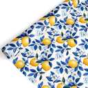 FYSUIMU Lemon Wrapping Paper -Mini Roll- 17 Inch x 32.8 Ft Watercolor Blue Flower Lemon Gift Wrap Paper Art Paper for Summer Birthday Baby Shower DIY Craft