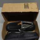 HomeTop Men's Suede Memory Foam Moccasin Slippers Soft Plush Warm Lining House Shoes (13, Black)