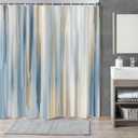 Abstract Modern Shower Curtain, Blue Grey Tan Brown, Polyester Fabric Shower Curtain Set for Bathroom,Contemporary Bath Curtain with Hooks 72x72