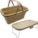 Foldable Picnic Basket Large Capacity Camping Folding Basket with Table Car Trunk Organizer Can be Used as Ice Bucket Suitable for Camping, car Storage, Home Sorting, etc. (Khaki)