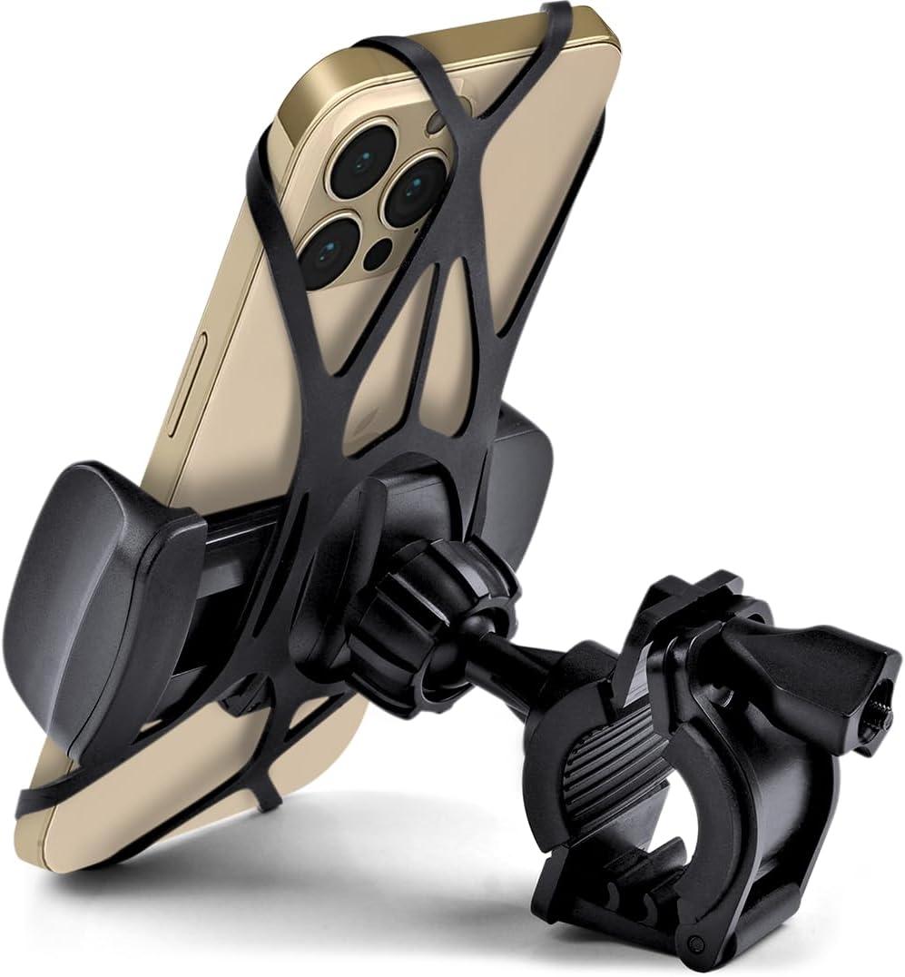 Bike & Motorcycle Phone Mount - for iPhone 16 Pro Max (15, 14, SE, Plus), Galaxy s25 or Any Cell Phone - Universal Handlebar Holder for ATV, Bicycle & Motorbike. +100 to Safeness & Comfort (Impact Resistant Plastic)