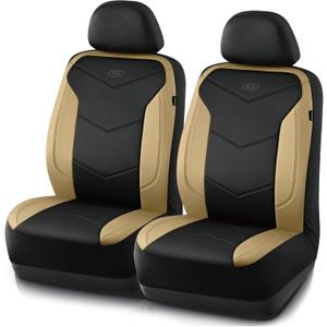 Skechers Memory Foam Seat Covers,Leather Car Seat Covers, Ultimate Comfort & Support Front Seat Covers Airbag Compatible, Automotive Universal Fit Most for SUVs, Vans, Sedans, Cars, Trucks,Beige (Black and Beige)