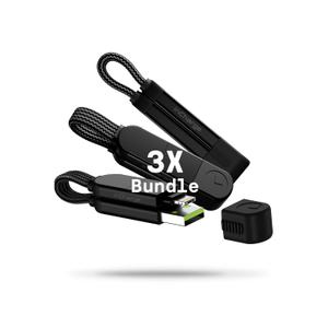 Rolling Square inCharge X, (3X Pack) Multi Charging Cable Portable Keychain Charger Cable, 6-in-1 100W Ultra Fast Charging Power, Lava Black