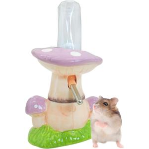 PINVNBY Mushroom Ceramic Hamster Water Bottle 80ML Automatic Gerbil Water Bottle Non Drip with Stand Vertical Hamster Water Dispenser for Guinea Pigs Gerbils Rats Mice (Purple)