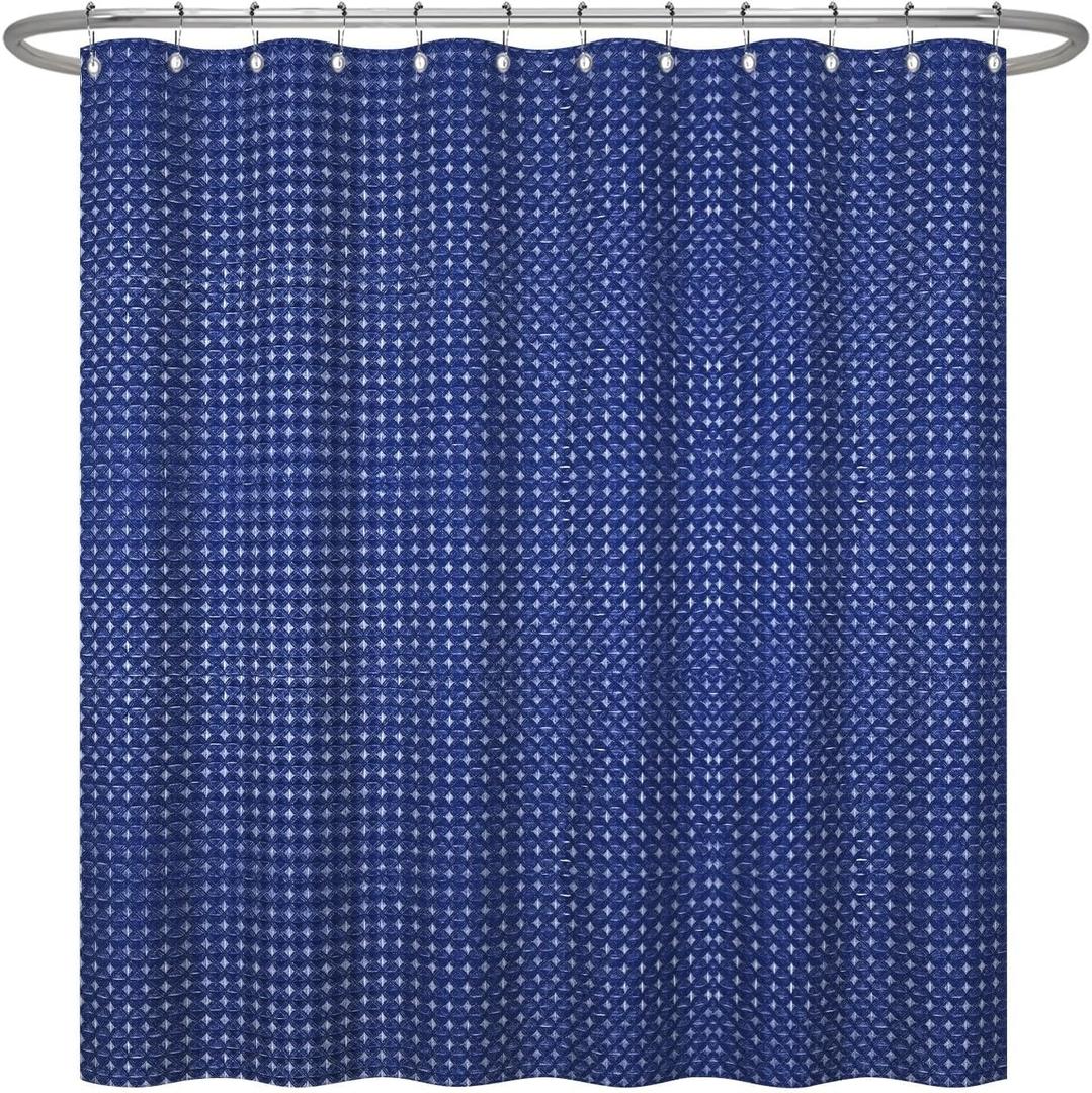 72x72 Inch Solid Color Shower Curtain for Bathroom Waffle Bath Water Resistant Fabric Curtains Navy Blue Modern Thick Shower Stall Curtain with Metal Hooks