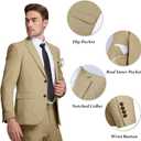 Beige Men's Linen Suit 2 Piece Slim Fit Summer Beach Wedding Dress Prom Party Suit Blazer Jacket and Pants (Yellow, L)