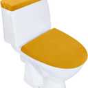 Stretch Velvet Toilet Lid Cover and Toilet Tank Lid Cover, Bathroom Super Soft Toilet Lid Cover Set Luxury Velvet Plush, with Elastic Bottom, Machine Wash, Gold