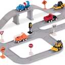 Driven by Battat  57-Pieces Construction Toy Playset with 6 Mini Cars (Crane, Dump and Cement Truck, Bulldozer, Steamroller, Front-end Loader)  Includes Tracks & Accessories  Gift for Kids