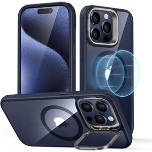 ESR for iPhone 15 Pro Max Case, Compatible with MagSafe, Military-Grade Protective Case, Built-in Stash Stand Phone Case, Scratch-Resistant Back Cover, Classic Series,Clear Dark Blue