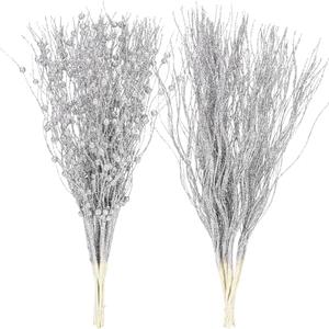 Sea Team 24-Pack Artificial Glitter Berry Stem Ornaments, Decorative Bead Sticks, Glittery Twigs, Picks, Branches for Christmas Tree, Small Vase, Holiday, Wedding, Party (15 Inches, Silver)