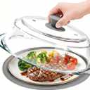 Glass Microwave Splatter Cover for Food with Microwave Place Mat - Sturdy Plate Guard Lid with Vent Holes and Easy-Grip Silicone Handle - BPA Free, Dishwasher Safe (Grey)