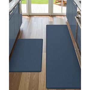 DEXI Kitchen Floor Mats Cushioned Anti Fatigue,17x29+17x59, Standing Runner Rug Waterproof, Comfort Memory Foam Padded for Front Sink Laundry Set of 2, Navy