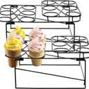 TOPZEA 2 Pack Ice Cream Cone Racks with 12 Holes, Metal Cupcake Waffle Cone Holder Rack Dessert Display Stands for Baking, Cooling, Serving, Birthday, Baby Shower, Wedding Party, Christmas Treat (Black)