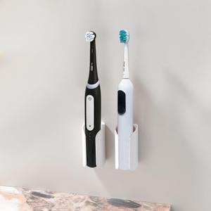 Electric Toothbrush Holder for Bathroom, Wall-Mounted Toothbrush Stand with Self-Adhesive, Compact Bathroom Caddy for Electric Toothbrushes (White-2pcs)