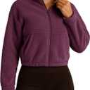 PINKMSTYLE Women Zip Up Fleece Sherpa Jacket Coat - Winter Warm Trendy Cropped Sweatshirt for Casual,Workout (Red, L)