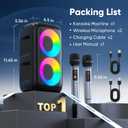 Karaoke Machine for Adults Kids, Portable Bluetooth Speaker with 2 Wireless Microphones, TWS Mode & LED Light, 10H Battery PA System, Home Party Outdoor Camping Birthday Gifts (Black)