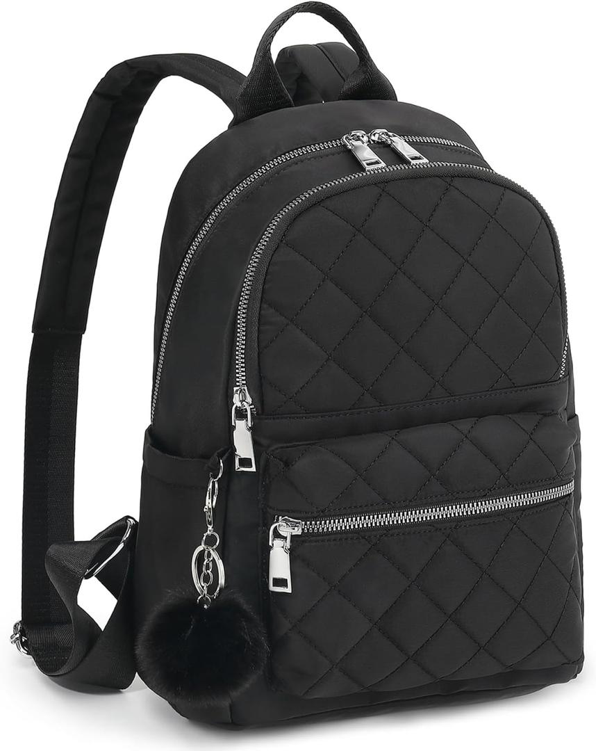 TANTOMI Mini Backpack Purse for Women Lightweight Small Backpack Purse Travel bookbag with Pom (Black)