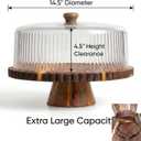 14.5" Extra Large Acacia Wood Cake Stand with Lid 0.8" Thick Scalloped Wooden Cake Stand with Lid & Magnetic Base Clear Acrylic Cake Stand with Dome Elegant Cupcake Stand for Parties & Family