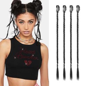 Flufymooz 4PC Braid in Hair Extension 14 Inch Clip in Braid Extensions for Women Synthetic Hairpieces for Daily Use Party Styling (Natural Black)
