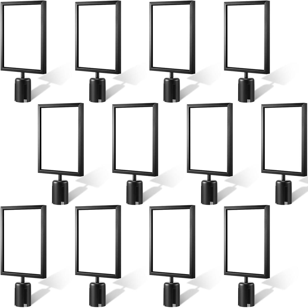 Taiyin 12 Pcs Stanchion Sign Holder Double Sided Sign Frame with Cover Stanchion Top Frames for 8.58 x 12.52 Inches Paper Size for Crowd Control Sentry Stanchions, Black