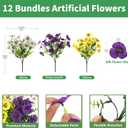 2 x INQCMY Artificial Fake Pansy Flowers for Outdoor, 12 Pcs Faux Silk Pansies Spring Summer Flowers for Outside for Planter Pot Porch Yard Patio Front Door Window Box Home Decor