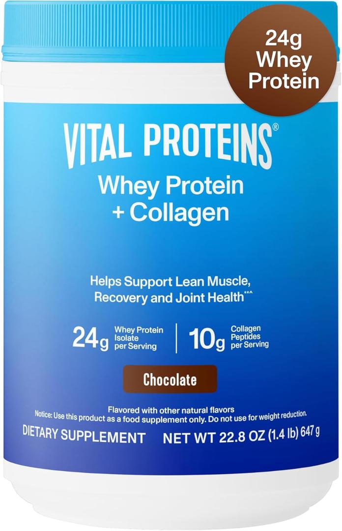 Vital Proteins Whey Protein Powder+ Collagen Peptides, 24g Protein Supporting Recovery & Joint Health, with Vitamin C, About 16 Servings - Chocolate 22.8oz