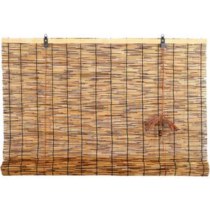 Reed Roller Blinds Shades, Vertical Lifting and Breathable Waterproof Design, Sun Shade and Ventilation, Easy Installation,24" Wx64 H (Brown)