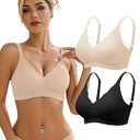 Wireless Bras for Women Bralette - Womens Seamless Push Up Full Coverage Wirefree Padded Sleep Bra with Support and Lift, Large