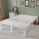 Full Size Bed Frame 14 Inch White, Metal Bed Frame Full with Gaskets, No Box Spring Needed, Heavy Duty Steel Plarform Supprt, Rounded Corner Design, Reserved Holes, Noise Free, Storage Space